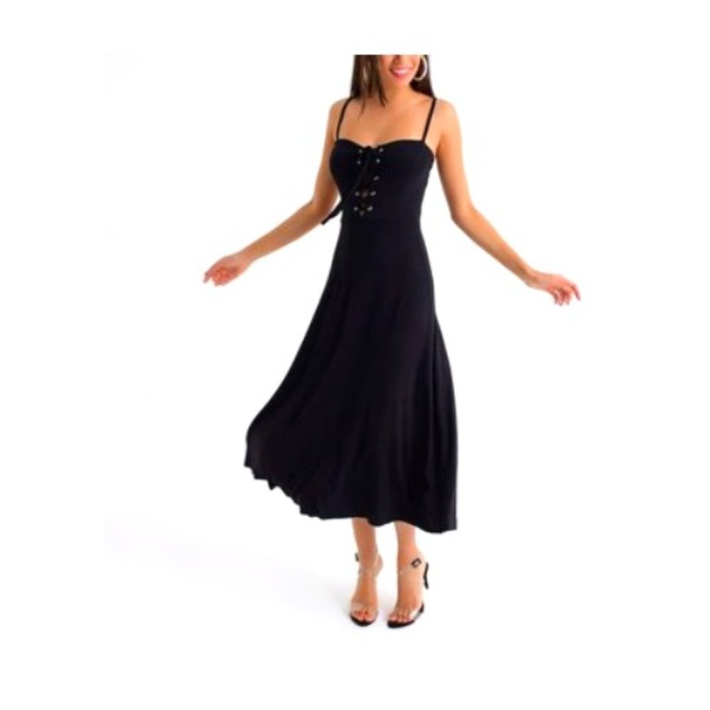 Black Lace-Up Sleeveless A-Line Dress, Size M